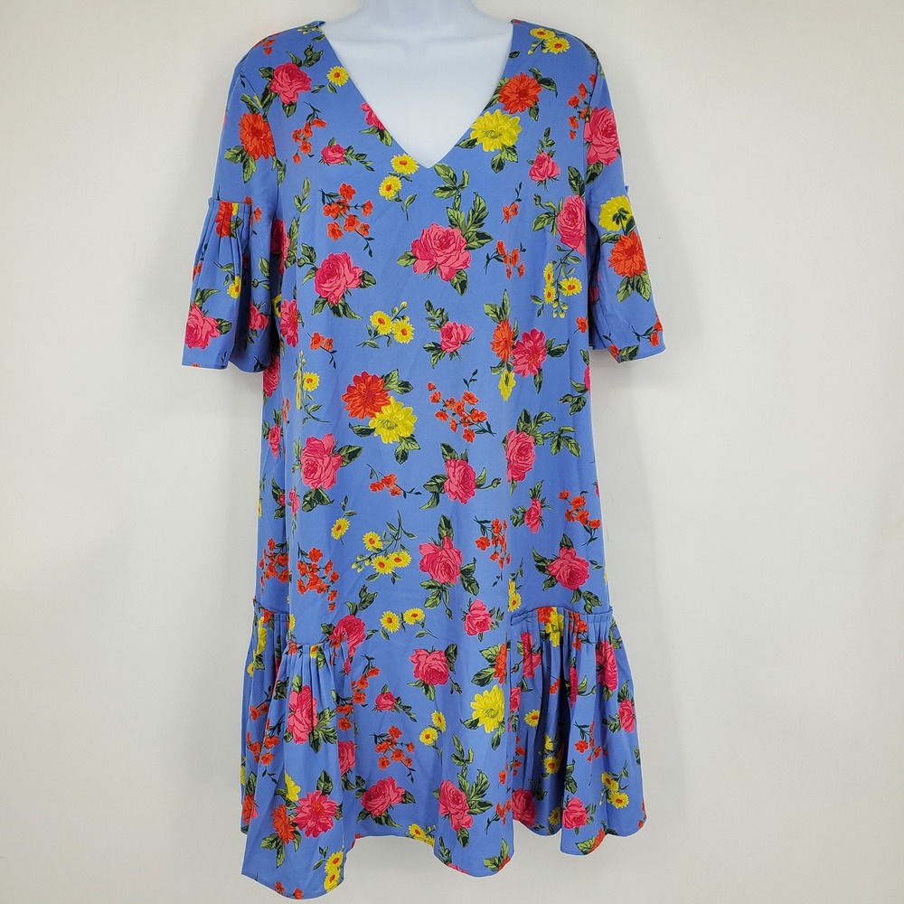NWT Ann Taylor Blue Floral Flounce Shift Dress 10 Tall‎ Coastal Boho Cottage